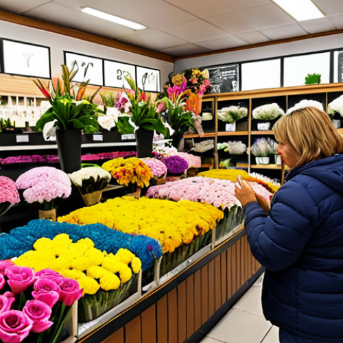 **A vibrant image of a local flower shop bustling with activity.** Show online orders being fulfilled, a variety of colorful bouquets on display, and happy customers. Emphasize the integration of online orders with the physical shop, highlighting the importance of real-time data consistency.