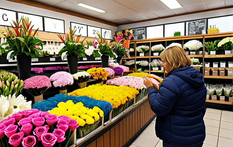 **A vibrant image of a local flower shop bustling with activity.** Show online orders being fulfilled, a variety of colorful bouquets on display, and happy customers. Emphasize the integration of online orders with the physical shop, highlighting the importance of real-time data consistency.
