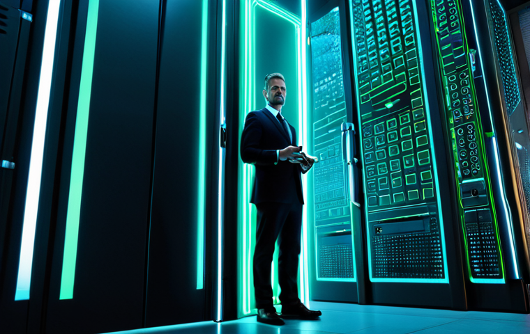 A professional cybersecurity expert, a man in a crisp, dark business suit, fully clothed and in appropriate professional dress, standing confidently in front of a giant, glowing digital vault door within a futuristic, clean server room. The vault door is intricately designed with glowing circuitry and abstract digital patterns, symbolizing encrypted data and valuable digital assets. He holds a single, intricately designed, holographic key, representing an API key, looking directly at the viewer with a serious, focused expression. The scene is bathed in cool blue and green light, emphasizing security and advanced technology. Perfect anatomy, correct proportions, natural pose, well-formed hands, proper finger count, natural body proportions, professional photography, high quality, safe for work, appropriate content, fully clothed, professional, family-friendly.
