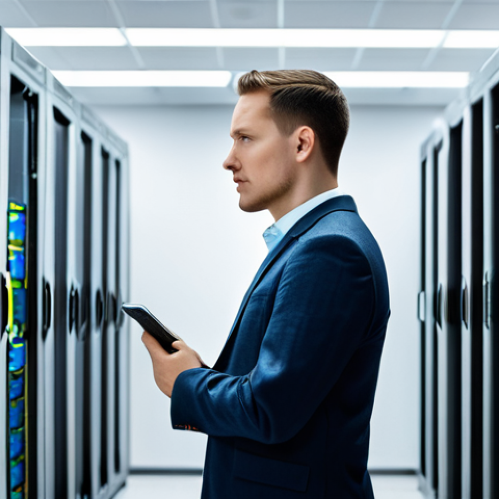 A professional, focused IT architect, fully clothed in a modest business casual attire, stands within a modern, clean server room. Abstract digital data streams, some chaotic and dense, others neatly organized and flowing, visually represent the process of API data filtering and optimization. The environment emphasizes data integrity and system scalability. The scene showcases high-performance computing and clean architecture. This image conveys a sense of controlled efficiency and advanced technology. safe for work, appropriate content, professional, perfect anatomy, correct proportions, natural pose, well-formed hands, proper finger count, natural body proportions, professional photography, high quality.