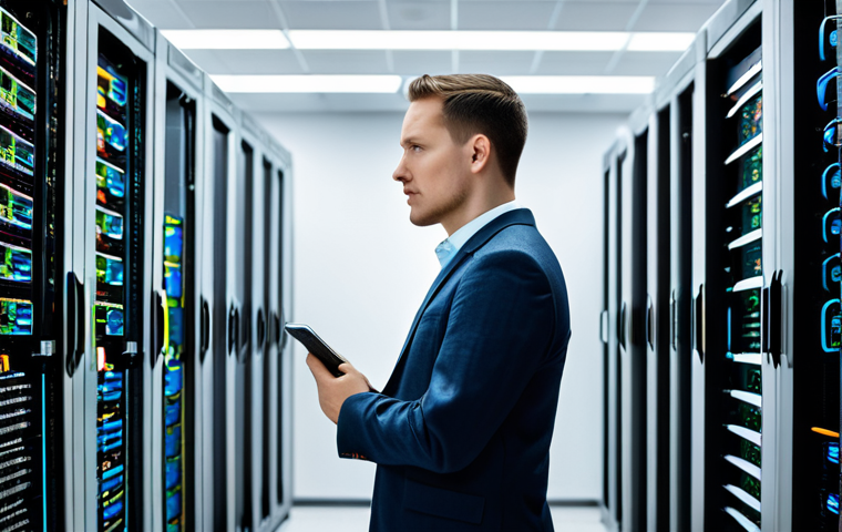 A professional, focused IT architect, fully clothed in a modest business casual attire, stands within a modern, clean server room. Abstract digital data streams, some chaotic and dense, others neatly organized and flowing, visually represent the process of API data filtering and optimization. The environment emphasizes data integrity and system scalability. The scene showcases high-performance computing and clean architecture. This image conveys a sense of controlled efficiency and advanced technology. safe for work, appropriate content, professional, perfect anatomy, correct proportions, natural pose, well-formed hands, proper finger count, natural body proportions, professional photography, high quality.